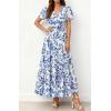 imageBTFBM Womens Summer Dresses 2026 V Neck Hollow Out Eyelet A Line Flowy Boho Beach Vacation Wedding Guest Maxi DressFloral White Blue