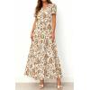 imageBTFBM Womens Summer Dresses 2026 V Neck Hollow Out Eyelet A Line Flowy Boho Beach Vacation Wedding Guest Maxi DressFloral White Khaki