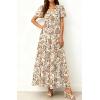 imageBTFBM Womens Summer Dresses 2026 V Neck Hollow Out Eyelet A Line Flowy Boho Beach Vacation Wedding Guest Maxi DressFloral White Khaki