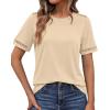 imageBTFBM Womens Summer Tops Lace Short Sleeve Shirts 2026 Spring Casual Loose Crew Neck Cotton Knit Cute Business BlousesApricot