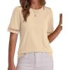 imageBTFBM Womens Summer Tops Lace Short Sleeve Shirts 2026 Spring Casual Loose Crew Neck Cotton Knit Cute Business BlousesApricot