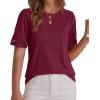 imageBTFBM Womens Summer Tops Lace Short Sleeve Shirts 2026 Spring Casual Loose Crew Neck Cotton Knit Cute Business BlousesBurgundy