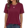 imageBTFBM Womens Summer Tops Lace Short Sleeve Shirts 2026 Spring Casual Loose Crew Neck Cotton Knit Cute Business BlousesBurgundy