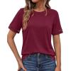 imageBTFBM Womens Summer Tops Lace Short Sleeve Shirts 2026 Spring Casual Loose Crew Neck Cotton Knit Cute Business BlousesBurgundy