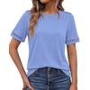 imageBTFBM Womens Summer Tops Lace Short Sleeve Shirts 2026 Spring Casual Loose Crew Neck Cotton Knit Cute Business BlousesLight Blue