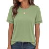 imageBTFBM Womens Summer Tops Lace Short Sleeve Shirts 2026 Spring Casual Loose Crew Neck Cotton Knit Cute Business BlousesLight Green