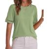 imageBTFBM Womens Summer Tops Lace Short Sleeve Shirts 2026 Spring Casual Loose Crew Neck Cotton Knit Cute Business BlousesLight Green