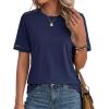 imageBTFBM Womens Summer Tops Lace Short Sleeve Shirts 2026 Spring Casual Loose Crew Neck Cotton Knit Cute Business BlousesNavy Blue