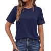 imageBTFBM Womens Summer Tops Lace Short Sleeve Shirts 2026 Spring Casual Loose Crew Neck Cotton Knit Cute Business BlousesNavy Blue
