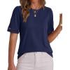 imageBTFBM Womens Summer Tops Lace Short Sleeve Shirts 2026 Spring Casual Loose Crew Neck Cotton Knit Cute Business BlousesNavy Blue