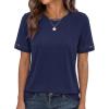imageBTFBM Womens Summer Tops Lace Short Sleeve Shirts 2026 Spring Casual Loose Crew Neck Cotton Knit Cute Business BlousesNavy Blue