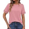 imageBTFBM Womens Summer Tops Lace Short Sleeve Shirts 2026 Spring Casual Loose Crew Neck Cotton Knit Cute Business BlousesPink