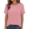 imageBTFBM Womens Summer Tops Lace Short Sleeve Shirts 2026 Spring Casual Loose Crew Neck Cotton Knit Cute Business BlousesPink