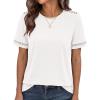 imageBTFBM Womens Summer Tops Lace Short Sleeve Shirts 2026 Spring Casual Loose Crew Neck Cotton Knit Cute Business BlousesWhite