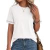 imageBTFBM Womens Summer Tops Lace Short Sleeve Shirts 2026 Spring Casual Loose Crew Neck Cotton Knit Cute Business BlousesWhite