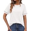 imageBTFBM Womens Summer Tops Lace Short Sleeve Shirts 2026 Spring Casual Loose Crew Neck Cotton Knit Cute Business BlousesWhite