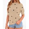 imageBTFBM Womens Sweaters Polka Dot Short Sleeve Sweater for Women Crew Neck Knit Summer Tops Business Dressy Casual BlousesApricot