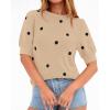 imageBTFBM Womens Sweaters Polka Dot Short Sleeve Sweater for Women Crew Neck Knit Summer Tops Business Dressy Casual BlousesApricot