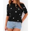imageBTFBM Womens Sweaters Polka Dot Short Sleeve Sweater for Women Crew Neck Knit Summer Tops Business Dressy Casual BlousesBlack