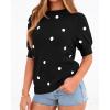 imageBTFBM Womens Sweaters Polka Dot Short Sleeve Sweater for Women Crew Neck Knit Summer Tops Business Dressy Casual BlousesBlack