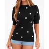 imageBTFBM Womens Sweaters Polka Dot Short Sleeve Sweater for Women Crew Neck Knit Summer Tops Business Dressy Casual BlousesBlack