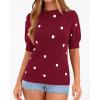 imageBTFBM Womens Sweaters Polka Dot Short Sleeve Sweater for Women Crew Neck Knit Summer Tops Business Dressy Casual BlousesBurgundy