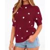 imageBTFBM Womens Sweaters Polka Dot Short Sleeve Sweater for Women Crew Neck Knit Summer Tops Business Dressy Casual BlousesBurgundy