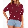 imageBTFBM Womens Sweaters Polka Dot Short Sleeve Sweater for Women Crew Neck Knit Summer Tops Business Dressy Casual BlousesBurgundy