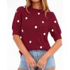 imageBTFBM Womens Sweaters Polka Dot Short Sleeve Sweater for Women Crew Neck Knit Summer Tops Business Dressy Casual BlousesBurgundy