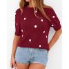 imageBTFBM Womens Sweaters Polka Dot Short Sleeve Sweater for Women Crew Neck Knit Summer Tops Business Dressy Casual BlousesBurgundy