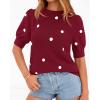 imageBTFBM Womens Sweaters Polka Dot Short Sleeve Sweater for Women Crew Neck Knit Summer Tops Business Dressy Casual BlousesBurgundy
