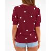 imageBTFBM Womens Sweaters Polka Dot Short Sleeve Sweater for Women Crew Neck Knit Summer Tops Business Dressy Casual BlousesBurgundy