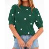 imageBTFBM Womens Sweaters Polka Dot Short Sleeve Sweater for Women Crew Neck Knit Summer Tops Business Dressy Casual BlousesDark Green