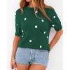 imageBTFBM Womens Sweaters Polka Dot Short Sleeve Sweater for Women Crew Neck Knit Summer Tops Business Dressy Casual BlousesDark Green