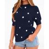 imageBTFBM Womens Sweaters Polka Dot Short Sleeve Sweater for Women Crew Neck Knit Summer Tops Business Dressy Casual BlousesNavy