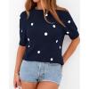 imageBTFBM Womens Sweaters Polka Dot Short Sleeve Sweater for Women Crew Neck Knit Summer Tops Business Dressy Casual BlousesNavy