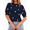 imageBTFBM Womens Sweaters Polka Dot Short Sleeve Sweater for Women Crew Neck Knit Summer Tops Business Dressy Casual BlousesNavy