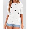 imageBTFBM Womens Sweaters Polka Dot Short Sleeve Sweater for Women Crew Neck Knit Summer Tops Business Dressy Casual BlousesWhite