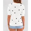 imageBTFBM Womens Sweaters Polka Dot Short Sleeve Sweater for Women Crew Neck Knit Summer Tops Business Dressy Casual BlousesWhite