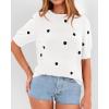 imageBTFBM Womens Sweaters Polka Dot Short Sleeve Sweater for Women Crew Neck Knit Summer Tops Business Dressy Casual BlousesWhite