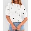 imageBTFBM Womens Sweaters Polka Dot Short Sleeve Sweater for Women Crew Neck Knit Summer Tops Business Dressy Casual BlousesWhite