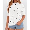 imageBTFBM Womens Sweaters Polka Dot Short Sleeve Sweater for Women Crew Neck Knit Summer Tops Business Dressy Casual BlousesWhite
