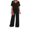 imageBTFBM 2 Piece Sets for Women Summer V Neck Short Sleeve Lounge Set Wide Leg Pants Matching Set Airport Travel OutfitsBlack