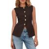 imageBTFBM Blazers for Women Vest Tops Business Casual Outfits Button Down Sleeveless Pockets Office Work Clothes Spring 2026Brown