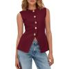 imageBTFBM Blazers for Women Vest Tops Business Casual Outfits Button Down Sleeveless Pockets Office Work Clothes Spring 2026Burgundy