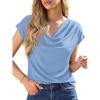 imageBTFBM Cowl Neck Tops for Women 2026 Spring Womens Tops Dressy Casual Business Blouses Short Sleeve Shirts Summer OutfitsLight Blue