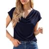 imageBTFBM Cowl Neck Tops for Women 2026 Spring Womens Tops Dressy Casual Business Blouses Short Sleeve Shirts Summer OutfitsNavy Blue