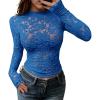 imageBTFBM Mesh Long Sleeve Tops for Women Lace Sexy Sheer Tight See Through Crew Neck Spring Fall 2026 Party Club OutfitsRoyal Blue