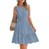 imageBTFBM Mini Dresses for Women 2026 Summer Sleeveless V Neck Elastic Waist Beach Vacation Sundress Boho Casual Dress PocketsGrey Blue