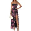imageBTFBM Off The Shoulder Dresses for Women Summer 2026 Strapless Ruffle Sundress Slit Formal Cocktail Wedding Guest DressFloral Black Pink